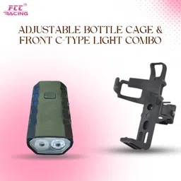 fcc racing Bicycle Adjustable Bottle Cage & Front C-Type Light Combo Waterproof Light & Bicycle Bottle Holder image 2