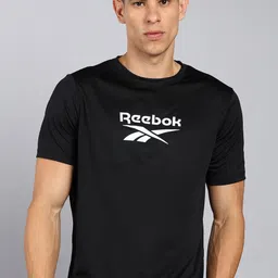 reebok Men Printed Round Neck Polyester Black T-Shirt image 1