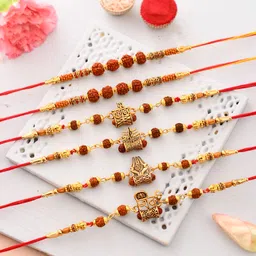 pride store Rudraksh Rakhi, Rakhi for Brother-Greeting Card-Tilak Pack -7800 Mauli Thread Rakhi, Greeting Card, Chawal Roli Pack Set-picture-22