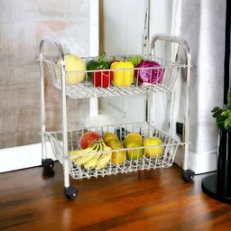 amol Premium Stainless Steel Basket / Onion / Potato / Grocery / Fruit / Kitchen Wheel Trolley 2 Layer / Tier Stainless Steel Kitchen Trolley-picture-19
