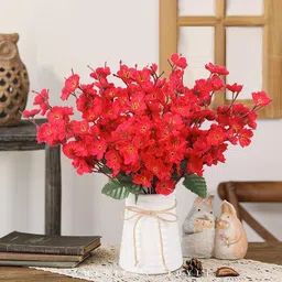 well art gallery Artificial Flowers Blossom Natural Flower Bunch for Home Office Decor (9, Red) Red Cherry Blossom Artificial Flower-picture-32