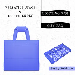 kuber industries Pack of 12 Smile Print Foldable Grocery/Shopping Bags For Women | Dark Blue Pack of 12 Grocery Bags image 3