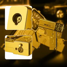 humbig Folding Gun Clock Golden Lighter Red Flame Lighter Mecha Gyro Butane Safety Lock and Adjustable Flame, Butane Torch with Anti-scalding Device Pocket Lighter image 2