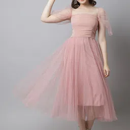 jakanary Women Fit and Flare Pink Midi/Calf Length Dress image 5