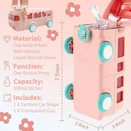 asko Cute Bus Shape Water Bottle for Kids | Leak-Proof Sipper Bottle with Strap image 4