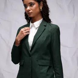 tokyo talkies Women Solid Single Breasted Casual Blazer image 3