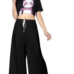 Women Regular Fit Black Lycra Blend Trousers-image-41