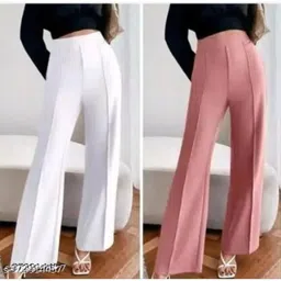 srg ecom Pack of 2 Women Relaxed White, Pink Cotton Blend Trousers-picture-23