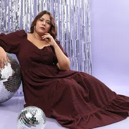 instafab plus Women A-line Maroon Above Knee/Mid Thigh Length Dress image 4