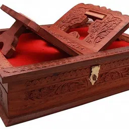fleurs de rocaille Decorative Wooden Rehal Box Geeta Ramayan Bible Holy Books Stand (Brown) Wooden Brown Book Rest-picture-20