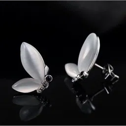 Silver Shoppee 'Unfurling Glory' Crystal, Opal Sterling Silver Stud Earrings for Girls and Women Opal, Crystal Sterling Silver Stud Earring image 4