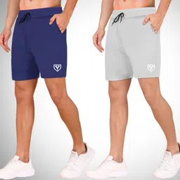 yazole Pack of 2 Solid Men Dark Blue, Grey Sports Shorts-picture-22