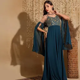 miss chase Women Fit and Flare Blue Maxi/Full Length Dress image 3