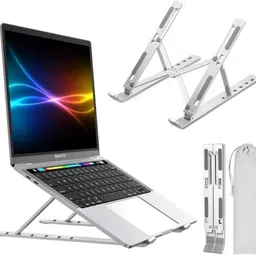 LUCKYY 6 Angles Aluminum Tabletop Riser Stand for MacBook, HP, Dell, Lenovo, Notebook Aluminium Floor and Desk Stand Laptop Stand with Adjustable Height Compatible with Universal Laptops-image-64