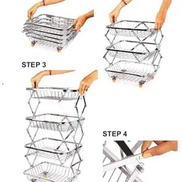 finality Foldable Vegetable Stand for Kitchen|Fruits,Vegetable,Onion Organizer 4 layer Stainless Steel Kitchen Trolley image 4