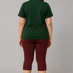 apraa & parma Women's Solid Swim Dress Set (T-shirt & Capri Bottoms) Solid Women Swim-dress Dark Green, Maroon Swimsuit image 2