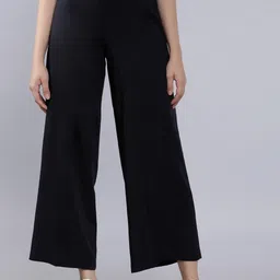 tokyo talkies Women Flared Black Cotton Blend Trousers-picture-27