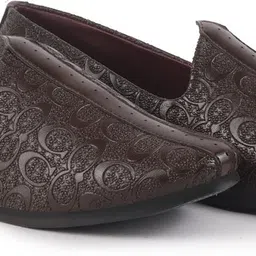 fausto Wedding Ethnic Textured Print Slip-On Shoe with Comfort Insole Juttis and Mojaris For Men-picture-12
