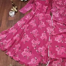 excessive Floral Print Georgette Stitched Anarkali Gown image 3