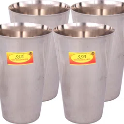 (Pack of 4) Steel Lassi Glass, Stainless Steel Glass Set (Drinkware - Big, 800 ML Each Glass) = 4 Piece Set Glass Set Water/Juice Glass-image-0