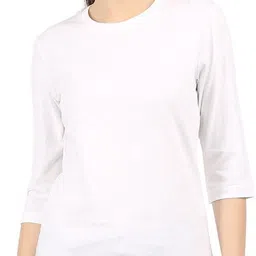 checkersbay Women Solid Round Neck Cotton Blend White T-Shirt-picture-10