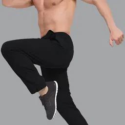 flyzen Men Solid Black Track Pants image 2