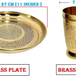a & h enterprises Pack of 7 Brass Floral Design Pital Thali Set , Dinner Set for Dinnerware Serveware Dinner Set image 3