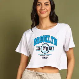 global nomad Women Printed Round Neck Pure Cotton White T-Shirt-picture-22