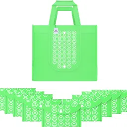 heart home Pack of 10 Smile Print Foldable Grocery/Shopping Bags For Women | Green Pack of 10 Grocery Bags-picture-14