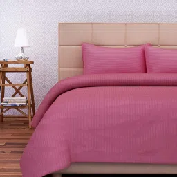 sej by nisha gupta Pink Striped 220 TC Cotton King Sized Bed Sheets with 2 Pillow Covers image 1
