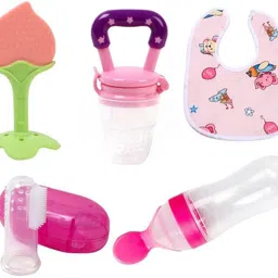 drisona' Combo of 5 item Spoon Bottle, Baby Bibs, Finger Brush, Teether and Feeder-picture-17