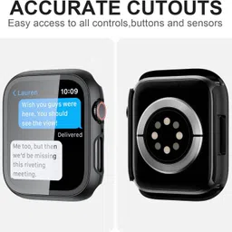 LNKART Screen Guard for [2 Pack] Case for Apple Watch Series 9 Screen Protector 45mm Series 8 Series 7, EWUONU Hard PC Bumper Cover HD Tempered Glass Full Protective Case for iWatch Series 9/8/7 Accessories 45mm, image 3