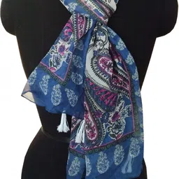 muhenera Printed Polyester Women Blue Scarf, Stole-picture-18