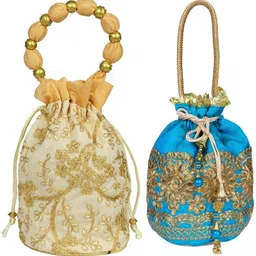 Women Gold, Blue Potli-image-51