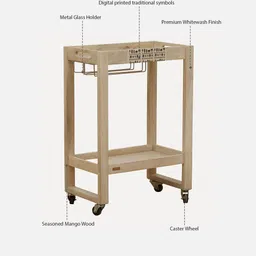 woodsworth from pepperfry Serengeti Mango Wood Bar Trolley In White Wash Finish image 4
