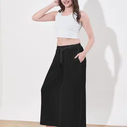 a & h Women Regular Fit Black Viscose Rayon Trousers image 4