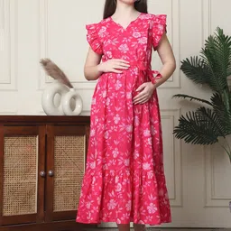 frempy Women Fit and Flare Pink Midi/Calf Length Dress-picture-17