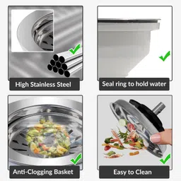 plantex Kitchen Sink Stainless Steel Push Down Strainer image 5