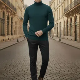 pivl Men Solid High Neck Dark Green Sweater image 4