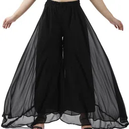 kvish Women Flared Black Georgette Trousers image 1