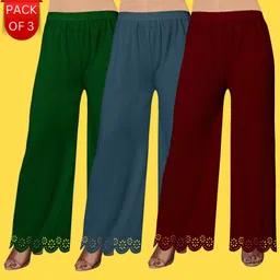 ecoundies Pack of 3 Women Straight Fit Multicolor Lycra Blend Trousers-picture-16