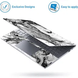 Techfit HD Printed Easy to Install Full Panel Laptop Skin/Sticker/Stretchable Vinyl/Cover for all Size Laptops upto 15.6 inch No Residue, Bubble Free - White Black Marble Series Self Adhesive Vinyl Laptop Decal 15.6 image 2