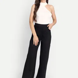 broadstar Women Straight Fit Black Lycra Blend Trousers image 4