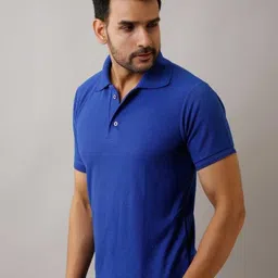 inkkr Men Solid Polo Neck Polycotton Blue T-Shirt image 2