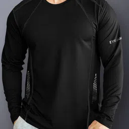 Men Solid Round Neck Polyester Black T-Shirt-image-25