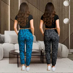 tthe dreams Pack of 2 Women Printed Black, Dark Blue Track Pants image 2