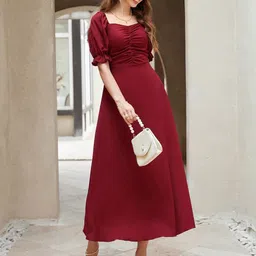 houseofcommon Women Fit and Flare Black Midi/Calf Length Dress image 3
