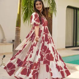 clothing shot Printed Rayon Blend Stitched Anarkali Gown-picture-10