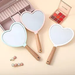 BANIRA Wood Hand Mirror Heart Shaped Handle Makeup Mirror, Small Cute Wooden Shaving Mirror with Single Side Hanging Hole, Travel Portable for Men Women (Heart) RANDOMCOLOR image 3