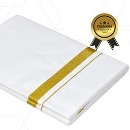 zaan fashiion 2 METER COMBO PACK OF 2 DOTHI WITH WHITE & CREAM GOLD ZARI BORDER(4 MULAM) Solid Men Dhoti image 2